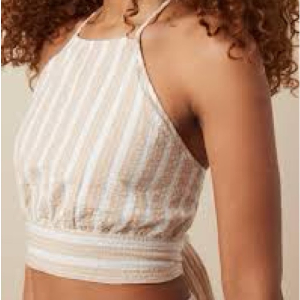 American Eagle Outfitters Striped Halter Top - Cream and White